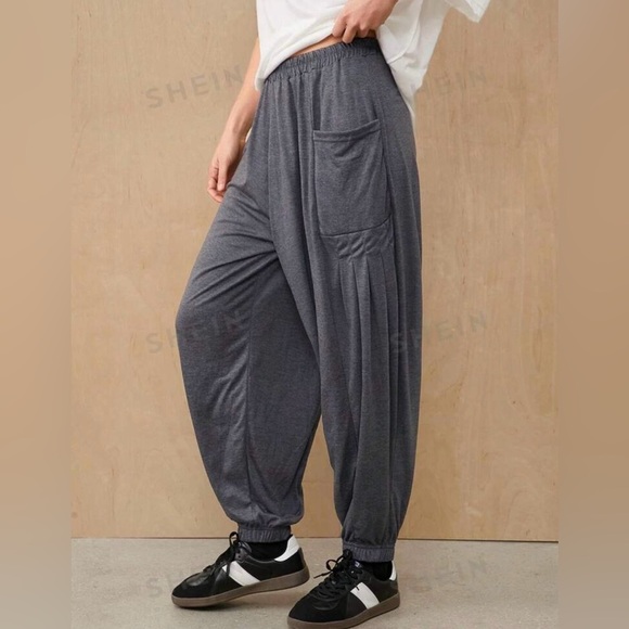 Grey Patched Pocket Carrot Joggers Pants Loungewear Baggy - Picture 1 of 7